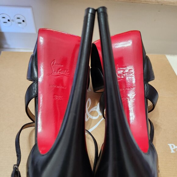 EUC Christian Louboutin Cross Me 160 Black Leather Platform Heels, sz 38.5 - Picture 6 of 8